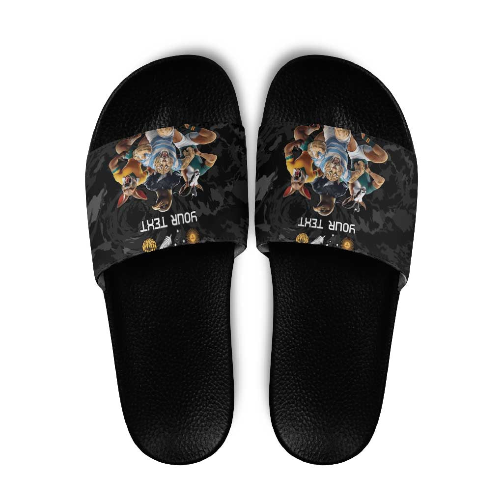 Custom Rugby Southern Hemisphere Slide Sandals Argentina AUNZ South Africa Mascot Black LT9 Black - Polynesian Pride