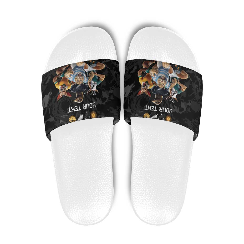 Custom Rugby Southern Hemisphere Slide Sandals Argentina AUNZ South Africa Mascot Black LT9 Black - Polynesian Pride