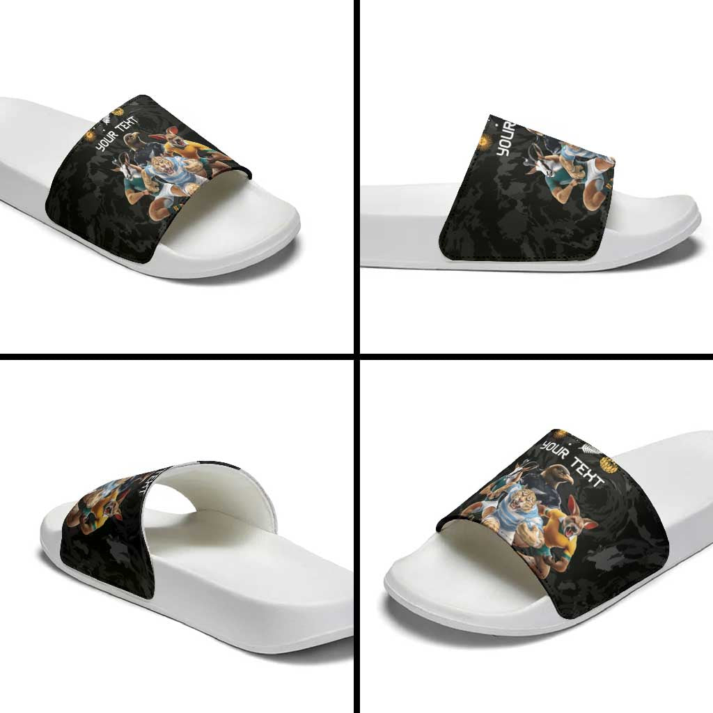 Custom Rugby Southern Hemisphere Slide Sandals Argentina AUNZ South Africa Mascot Black LT9 - Polynesian Pride