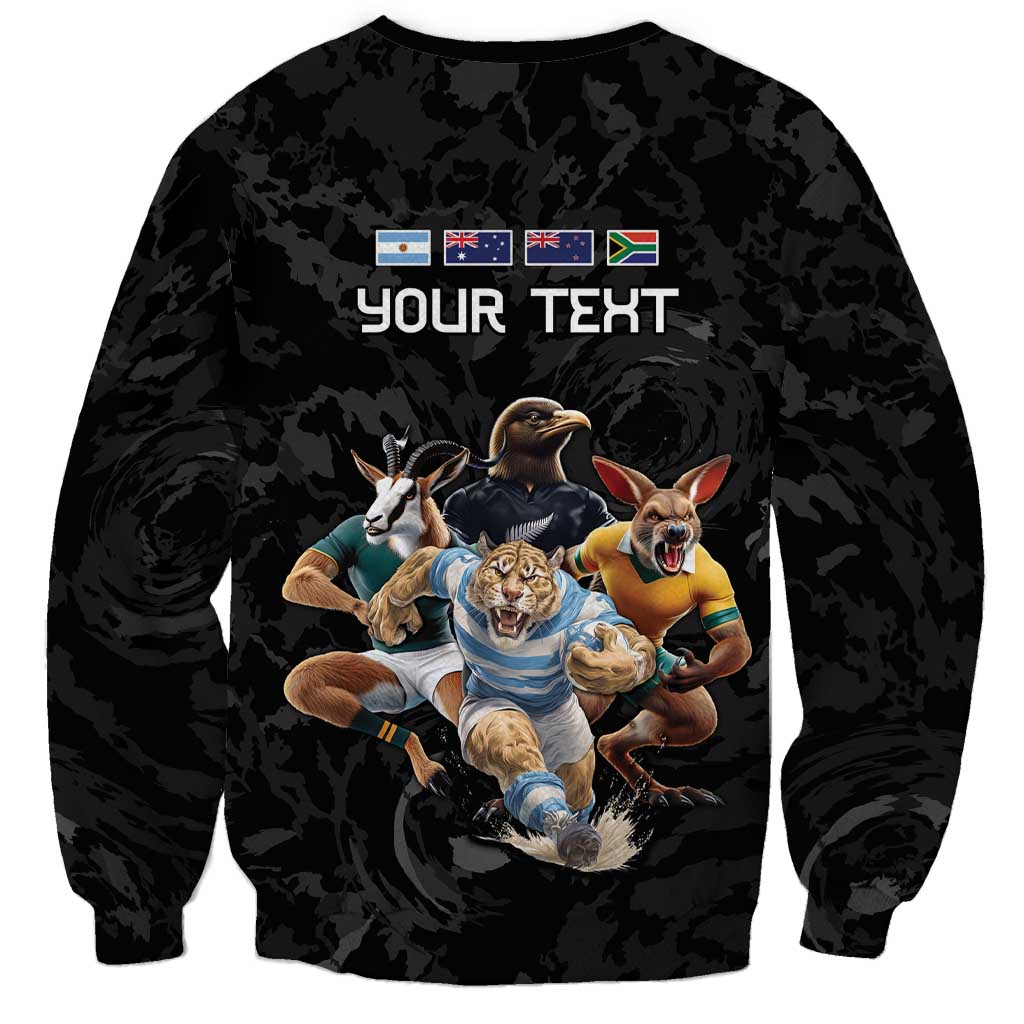 Custom Rugby Southern Hemisphere Sweatshirt Argentina AUNZ South Africa Mascot Black LT9 - Polynesian Pride