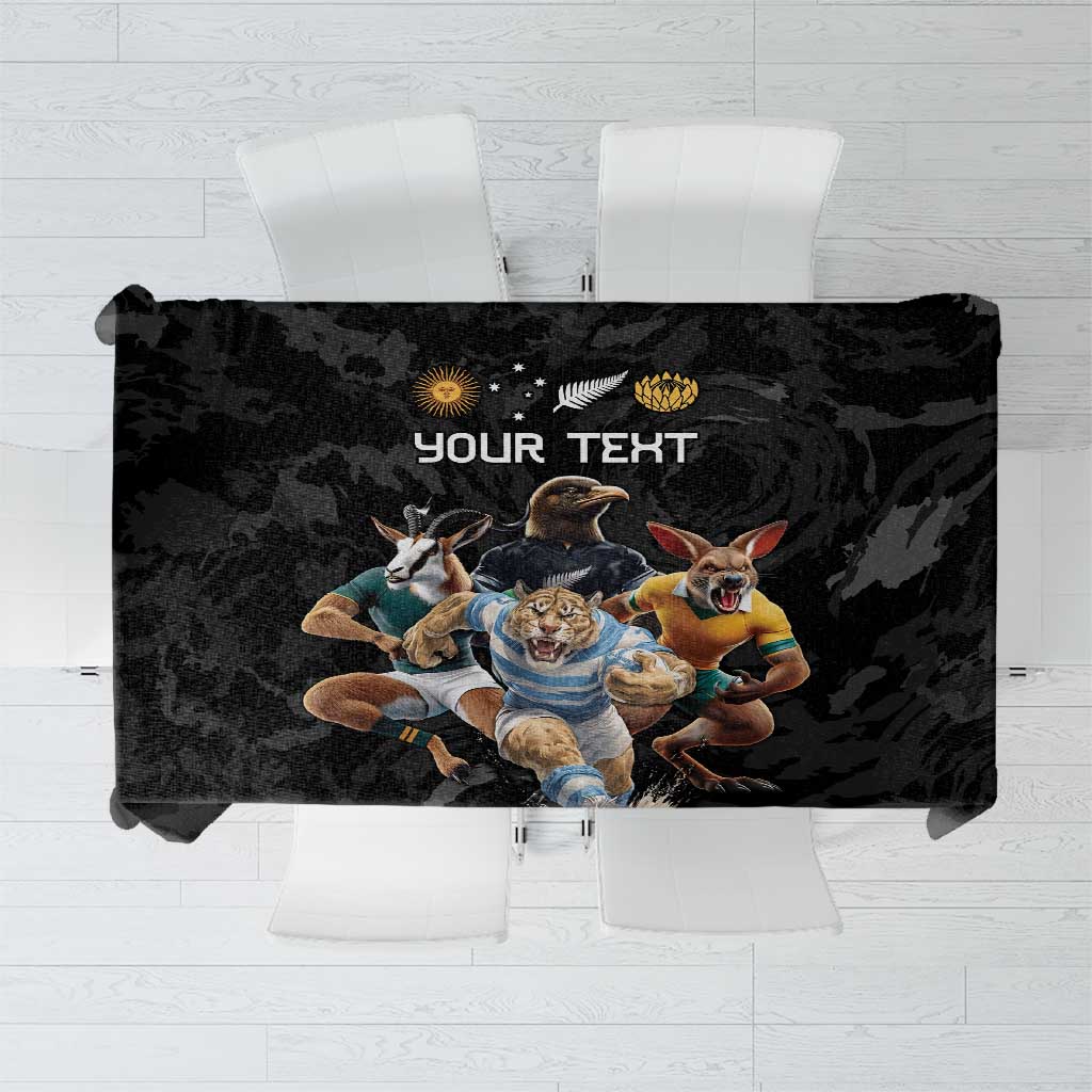 Custom Rugby Southern Hemisphere Tablecloth Argentina AUNZ South Africa Mascot Black LT9 Black - Polynesian Pride