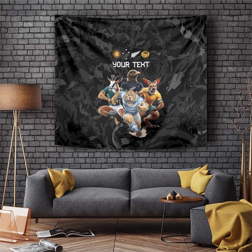 Custom Rugby Southern Hemisphere Tapestry Argentina AUNZ South Africa Mascot Black - Polynesian Pride