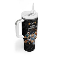 Custom Rugby Southern Hemisphere Tumbler With Handle Argentina AUNZ South Africa Mascot Black - Polynesian Pride