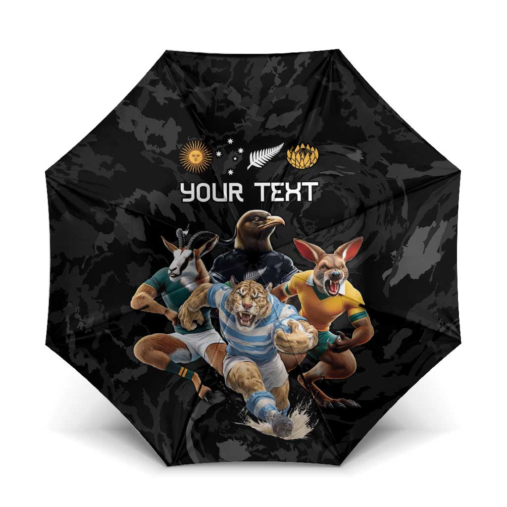Custom Rugby Southern Hemisphere Umbrella Argentina AUNZ South Africa Mascot Black - Polynesian Pride