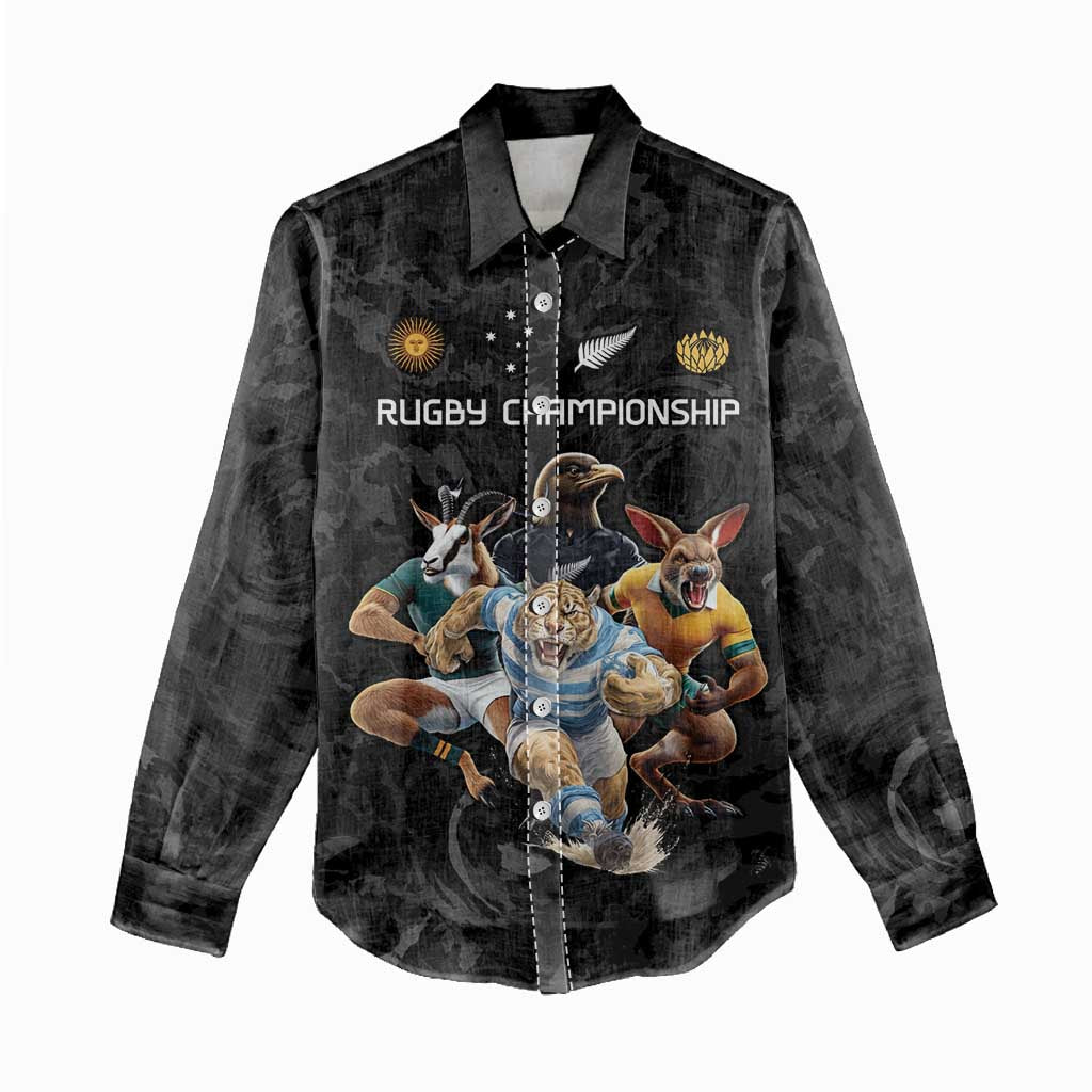 Custom Rugby Southern Hemisphere Women Casual Shirt Argentina AUNZ South Africa Mascot Black - Polynesian Pride
