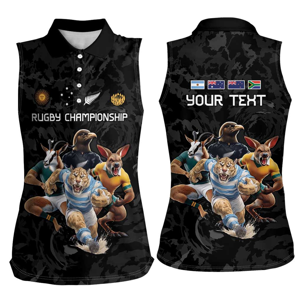 Custom Rugby Southern Hemisphere Women Sleeveless Polo Shirt Argentina AUNZ South Africa Mascot Black - Polynesian Pride