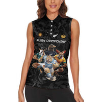 Custom Rugby Southern Hemisphere Women Sleeveless Polo Shirt Argentina AUNZ South Africa Mascot Black - Polynesian Pride