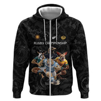 Custom Rugby Southern Hemisphere Zip Hoodie Argentina AUNZ South Africa Mascot Black - Polynesian Pride