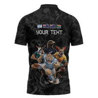Custom Rugby Southern Hemisphere Zipper Polo Shirt Argentina AUNZ South Africa Mascot Black - Polynesian Pride