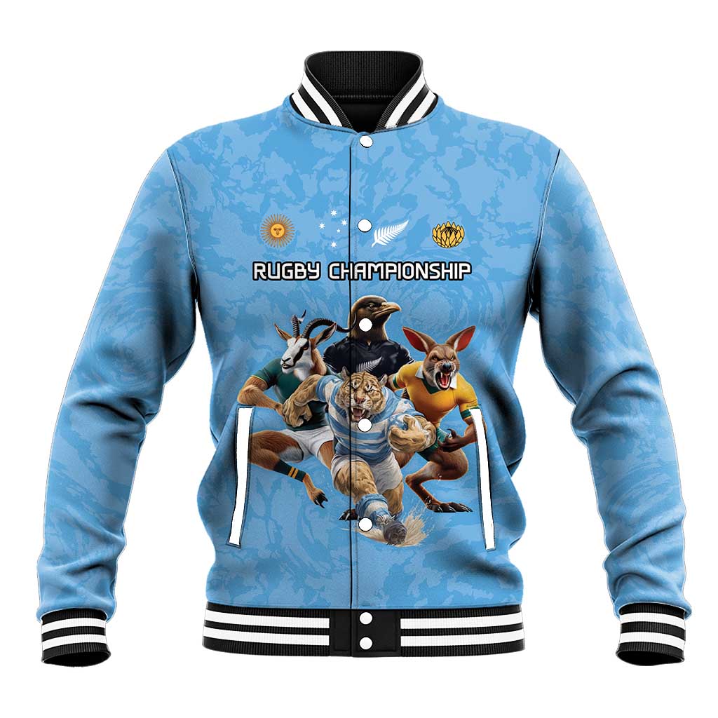 Custom Rugby Southern Hemisphere Baseball Jacket Argentina AUNZ South Africa Mascot Blue LT9 Unisex Blue - Polynesian Pride