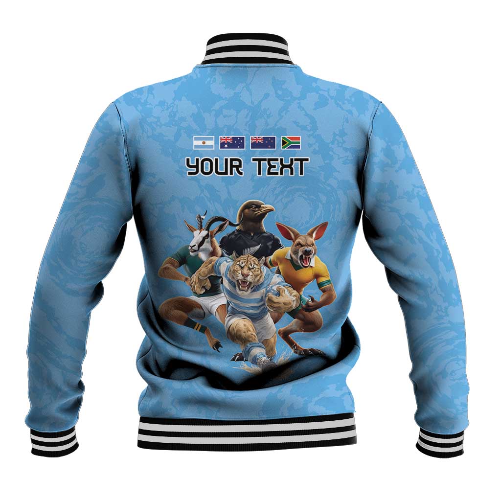 Custom Rugby Southern Hemisphere Baseball Jacket Argentina AUNZ South Africa Mascot Blue LT9 - Polynesian Pride