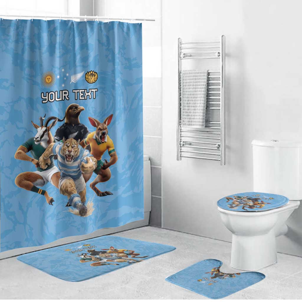 Custom Rugby Southern Hemisphere Bathroom Set Argentina AUNZ South Africa Mascot Blue LT9 Bathroom Set (4 pcs) Blue - Polynesian Pride