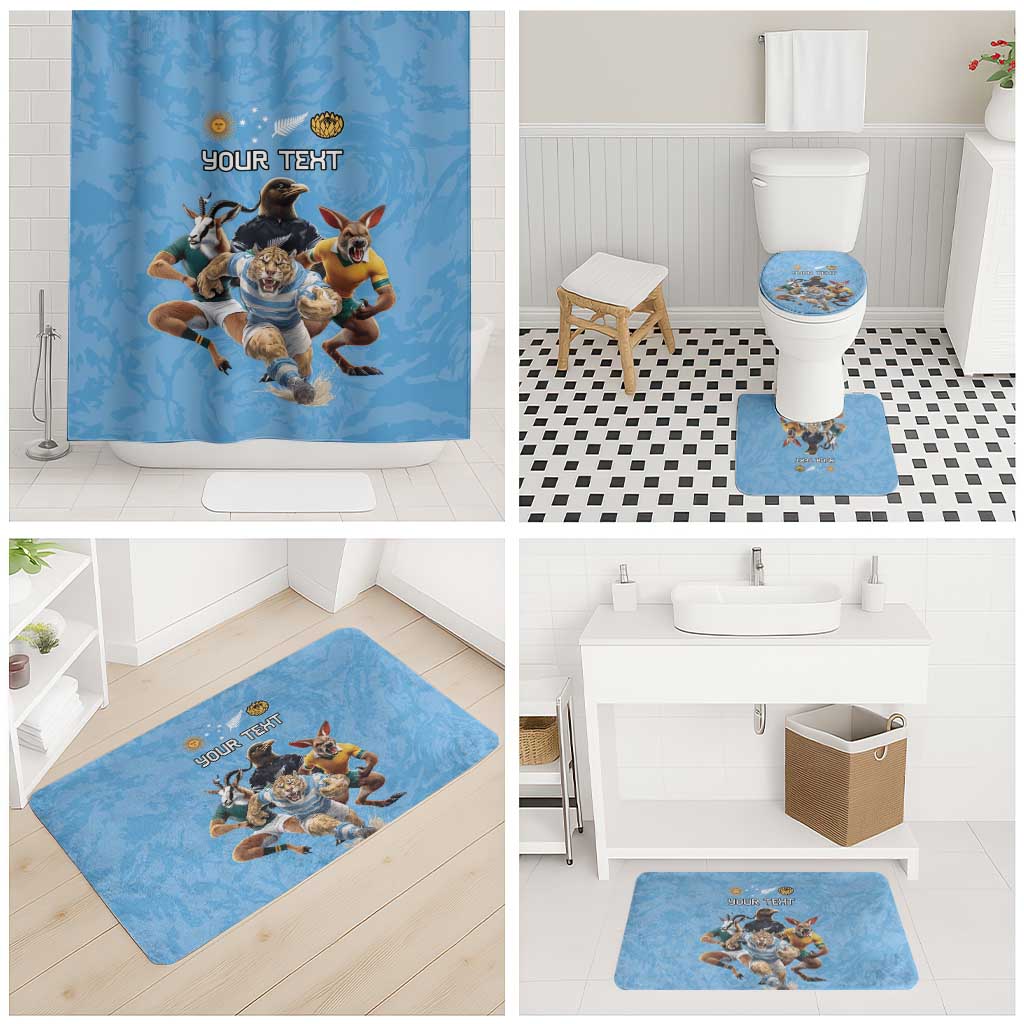 Custom Rugby Southern Hemisphere Bathroom Set Argentina AUNZ South Africa Mascot Blue LT9 - Polynesian Pride