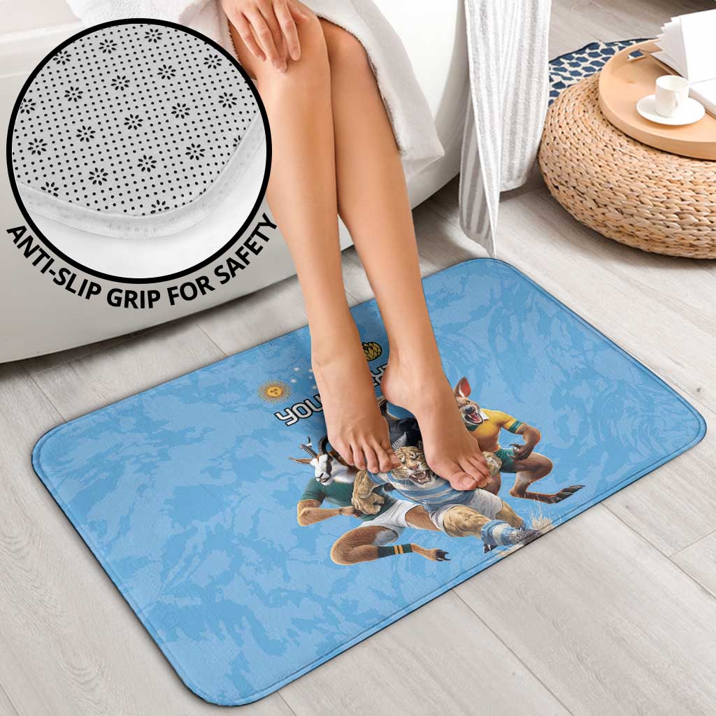Custom Rugby Southern Hemisphere Bathroom Set Argentina AUNZ South Africa Mascot Blue LT9 - Polynesian Pride