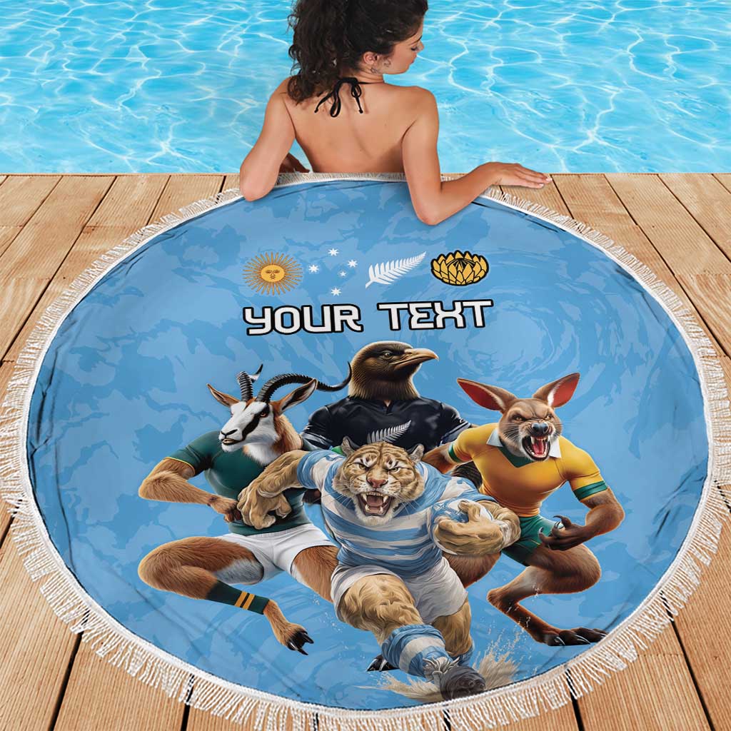 Custom Rugby Southern Hemisphere Beach Blanket Argentina AUNZ South Africa Mascot Blue LT9 - Polynesian Pride
