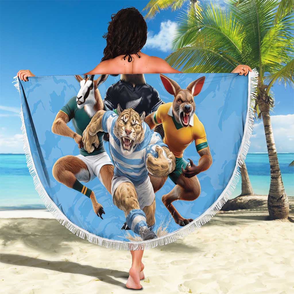 Custom Rugby Southern Hemisphere Beach Blanket Argentina AUNZ South Africa Mascot Blue LT9 - Polynesian Pride