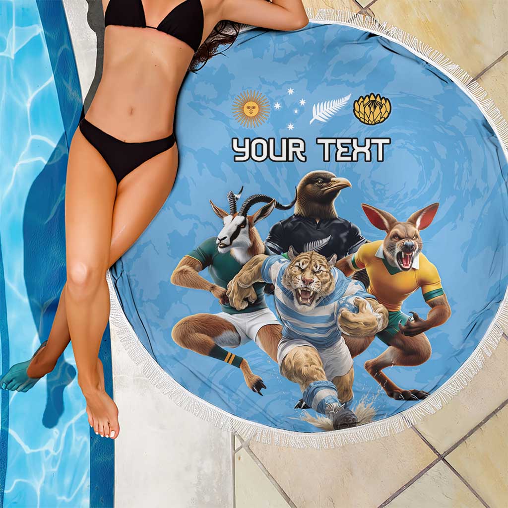 Custom Rugby Southern Hemisphere Beach Blanket Argentina AUNZ South Africa Mascot Blue LT9 - Polynesian Pride