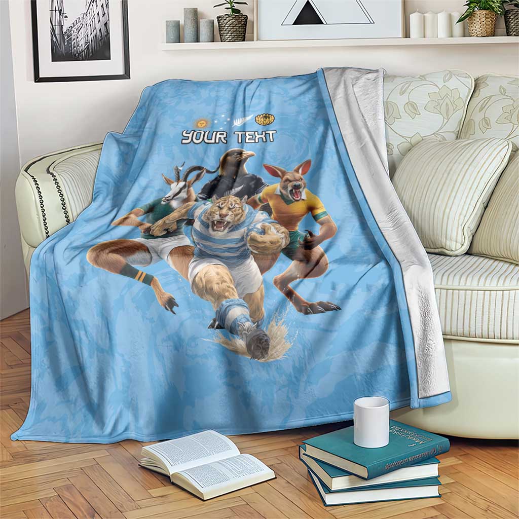 Custom Rugby Southern Hemisphere Blanket Argentina AUNZ South Africa Mascot Blue - Polynesian Pride