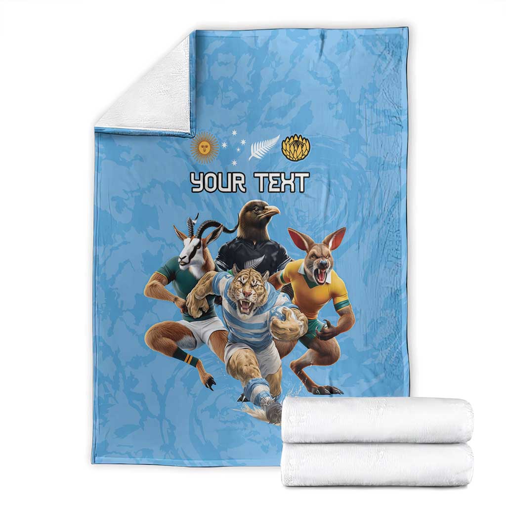 Custom Rugby Southern Hemisphere Blanket Argentina AUNZ South Africa Mascot Blue - Polynesian Pride