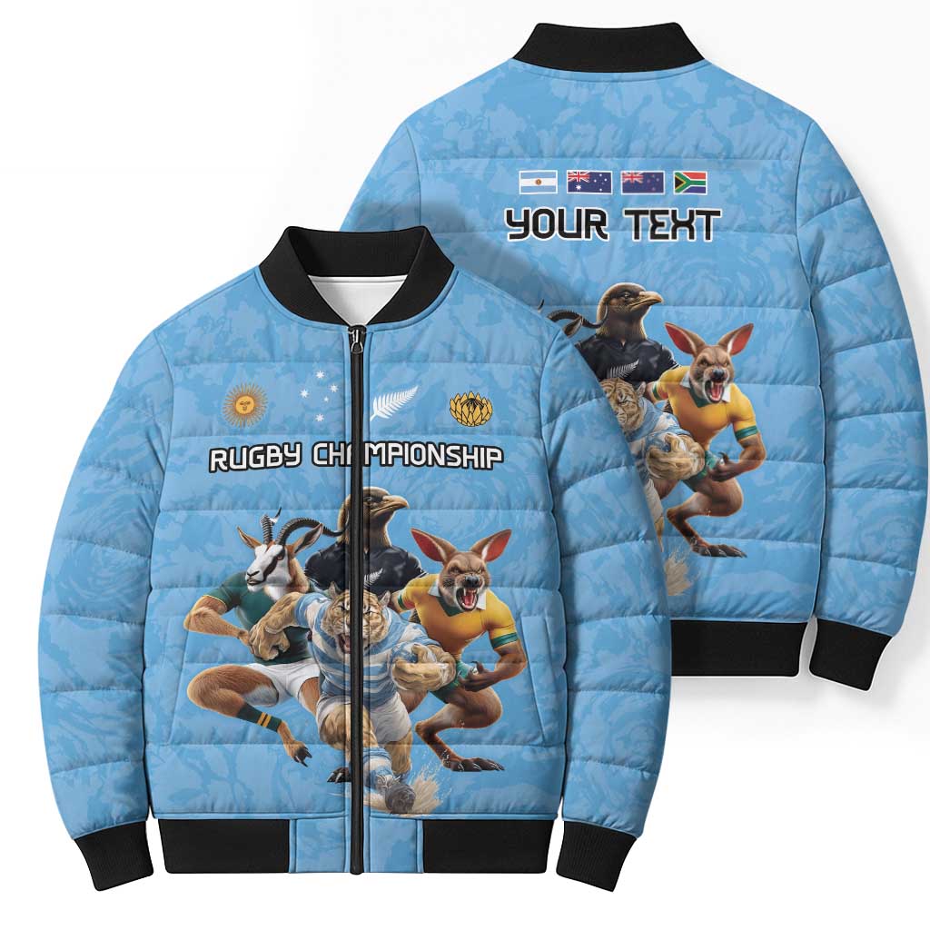 Custom Rugby Southern Hemisphere Bomber Puffer Jacket Argentina AUNZ South Africa Mascot Blue LT9 - Polynesian Pride