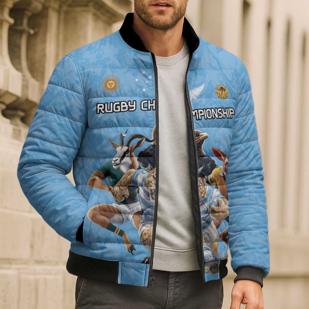Custom Rugby Southern Hemisphere Bomber Puffer Jacket Argentina AUNZ South Africa Mascot Blue LT9 - Polynesian Pride