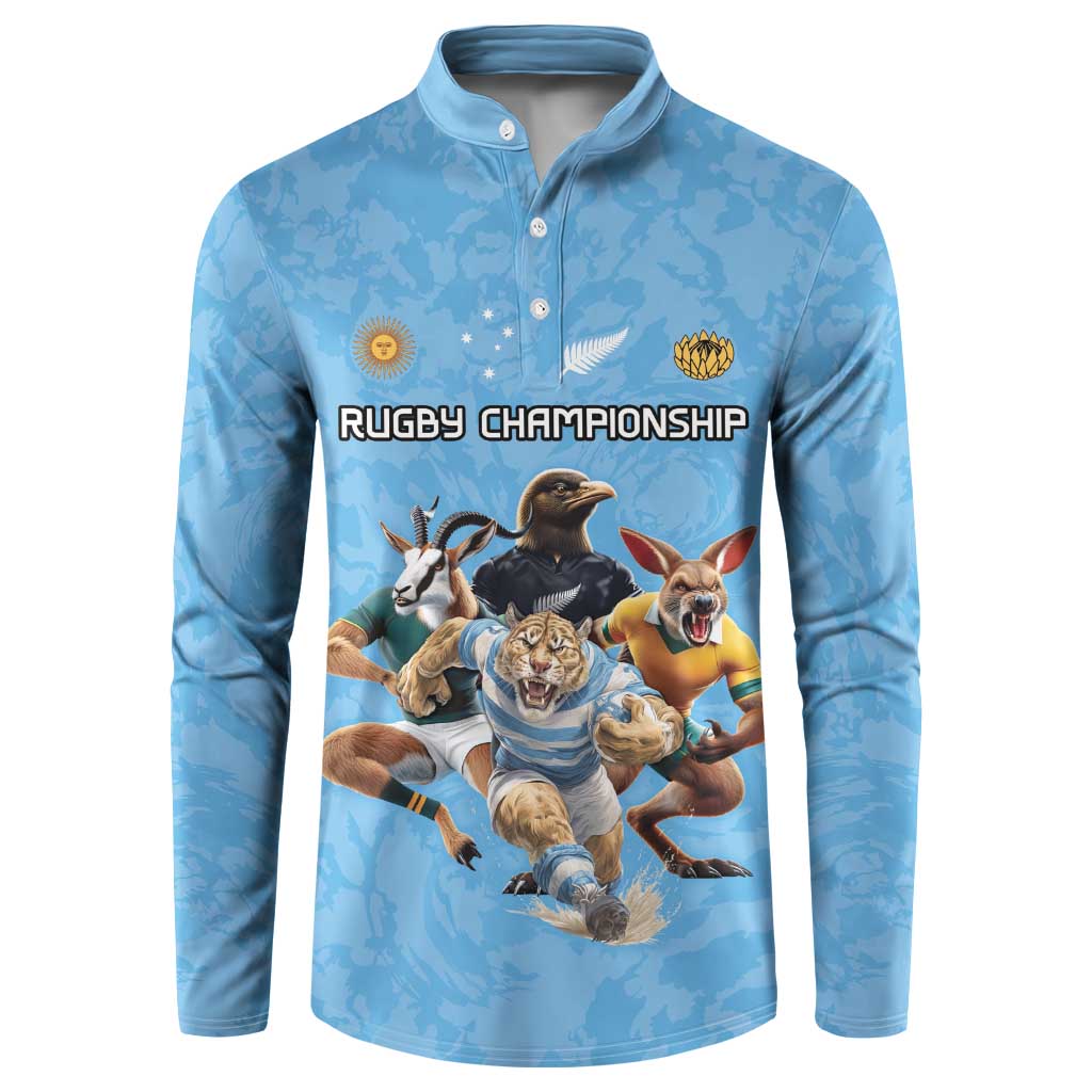 Custom Rugby Southern Hemisphere Button Sweatshirt Argentina AUNZ South Africa Mascot Blue LT9 Blue - Polynesian Pride