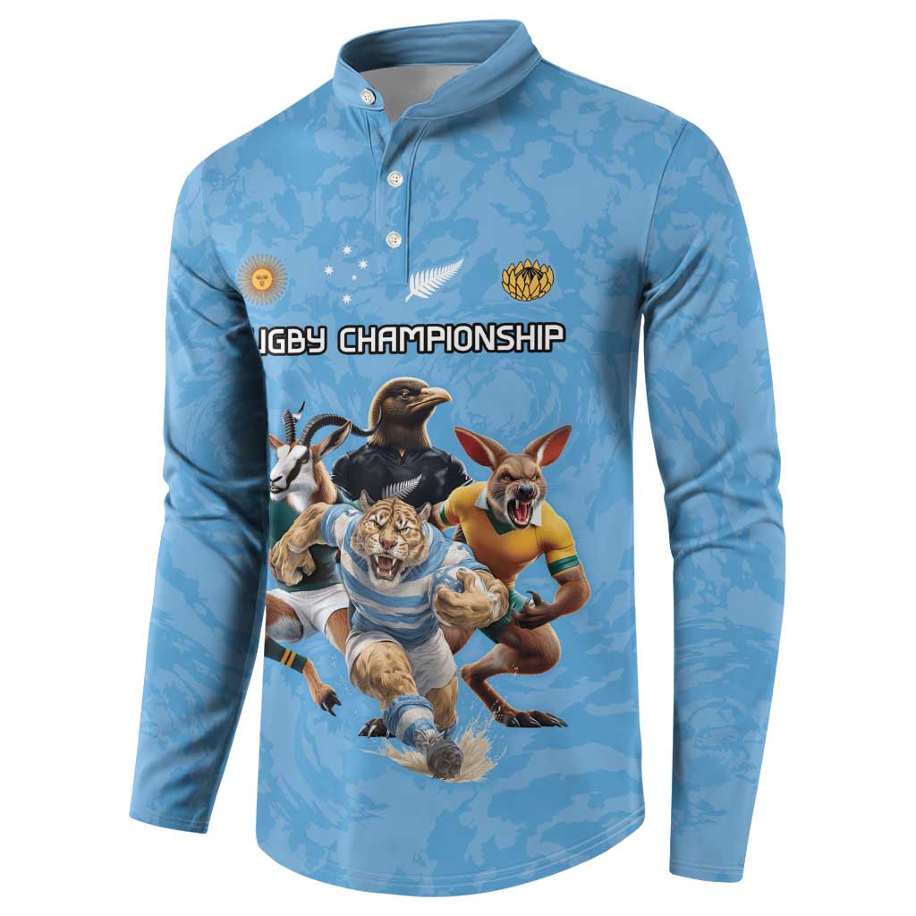 Custom Rugby Southern Hemisphere Button Sweatshirt Argentina AUNZ South Africa Mascot Blue LT9 - Polynesian Pride