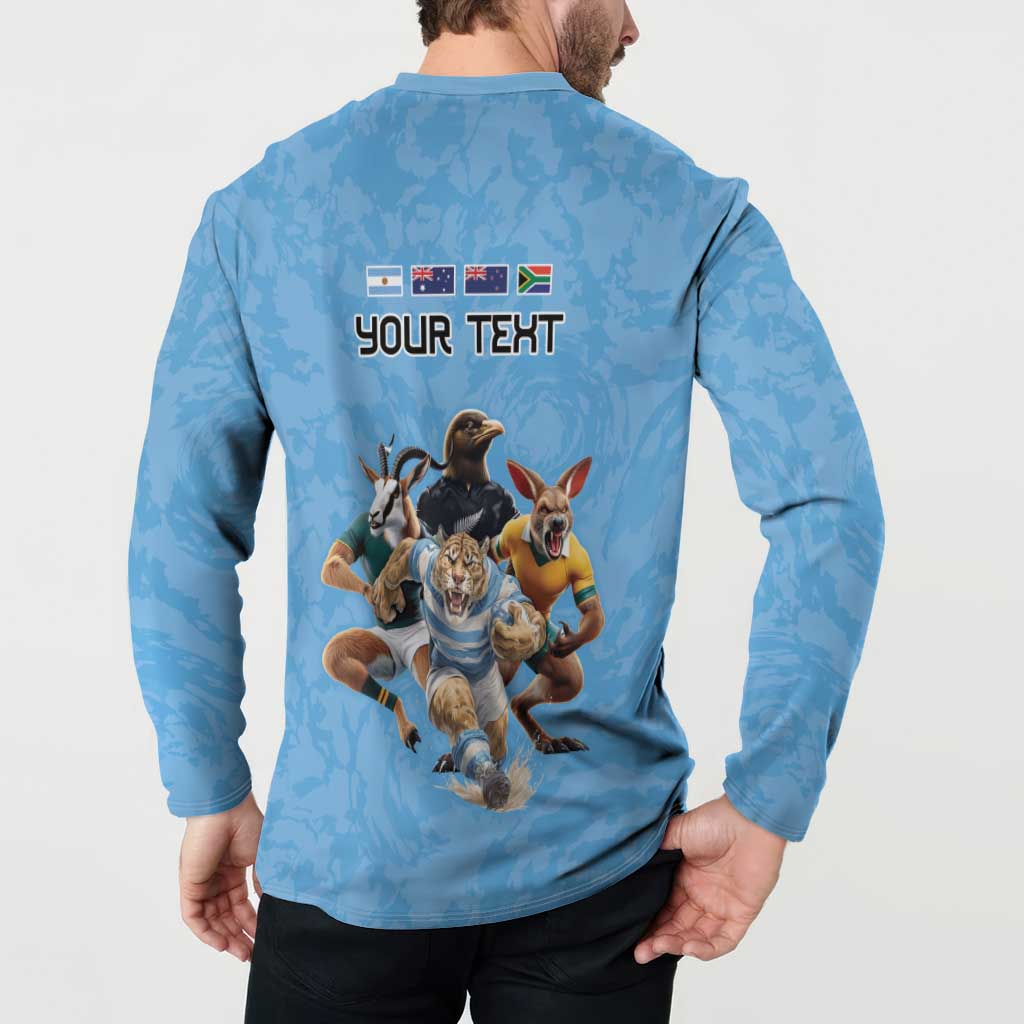 Custom Rugby Southern Hemisphere Button Sweatshirt Argentina AUNZ South Africa Mascot Blue LT9 - Polynesian Pride
