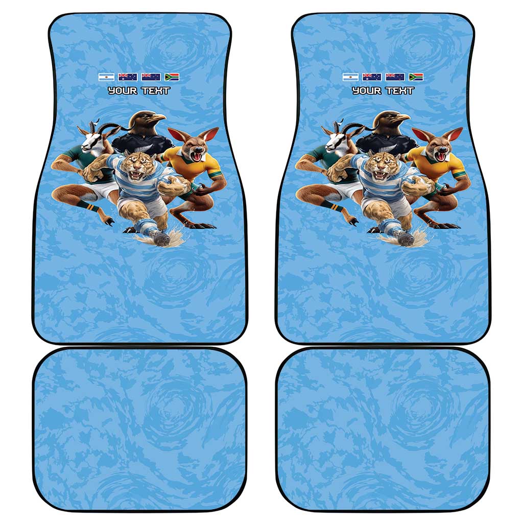 Custom Rugby Southern Hemisphere Car Mats Argentina AUNZ South Africa Mascot Blue LT9 - Polynesian Pride