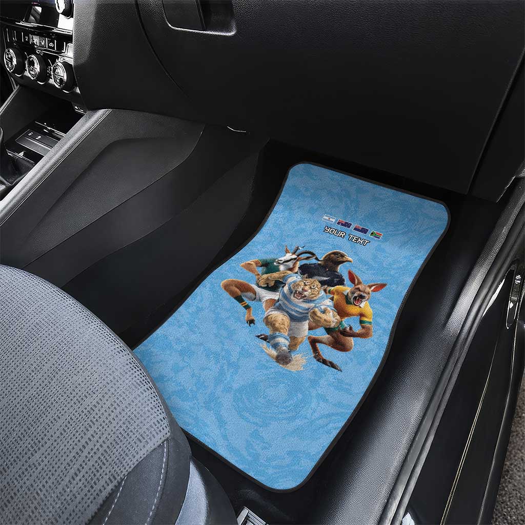 Custom Rugby Southern Hemisphere Car Mats Argentina AUNZ South Africa Mascot Blue LT9 - Polynesian Pride
