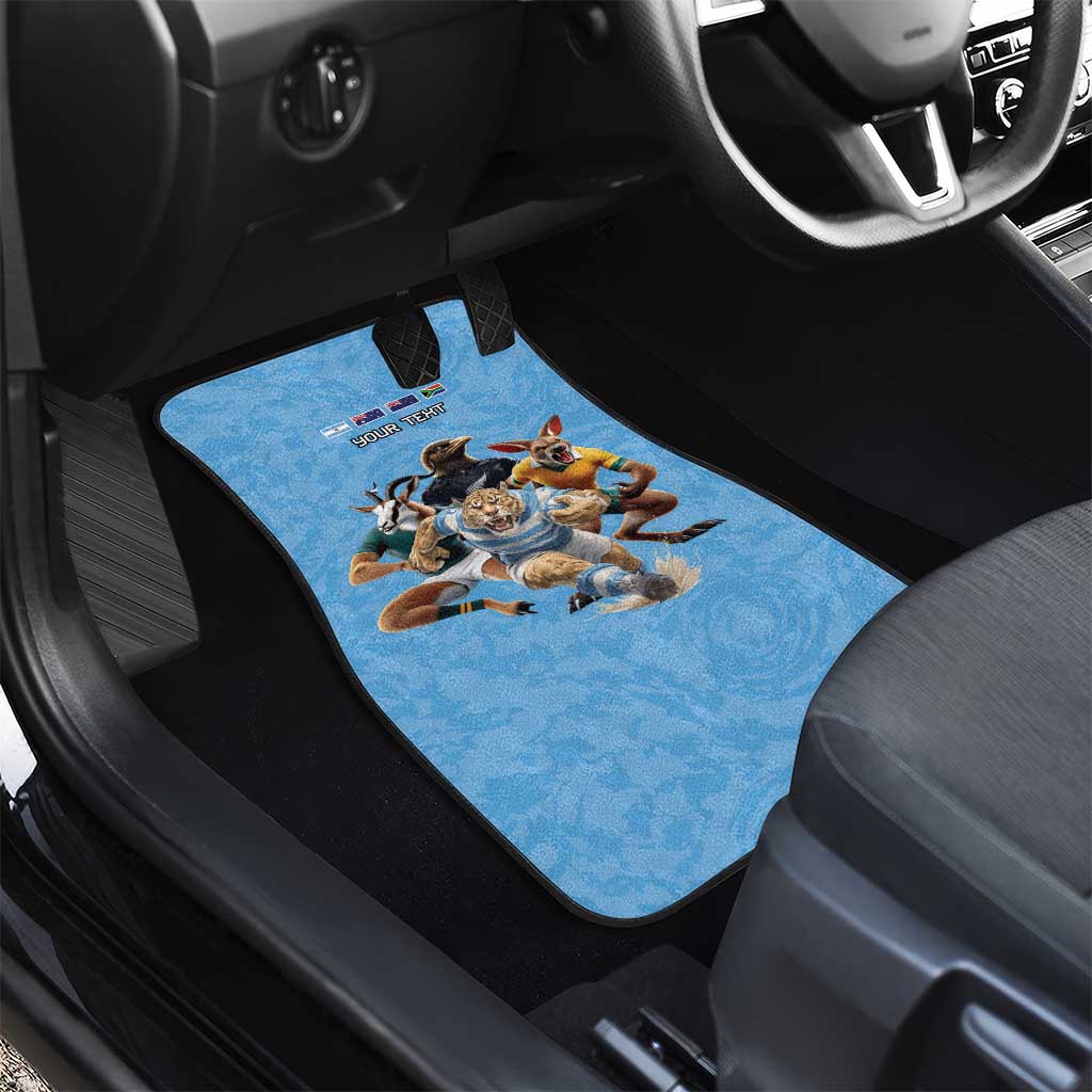 Custom Rugby Southern Hemisphere Car Mats Argentina AUNZ South Africa Mascot Blue LT9 - Polynesian Pride