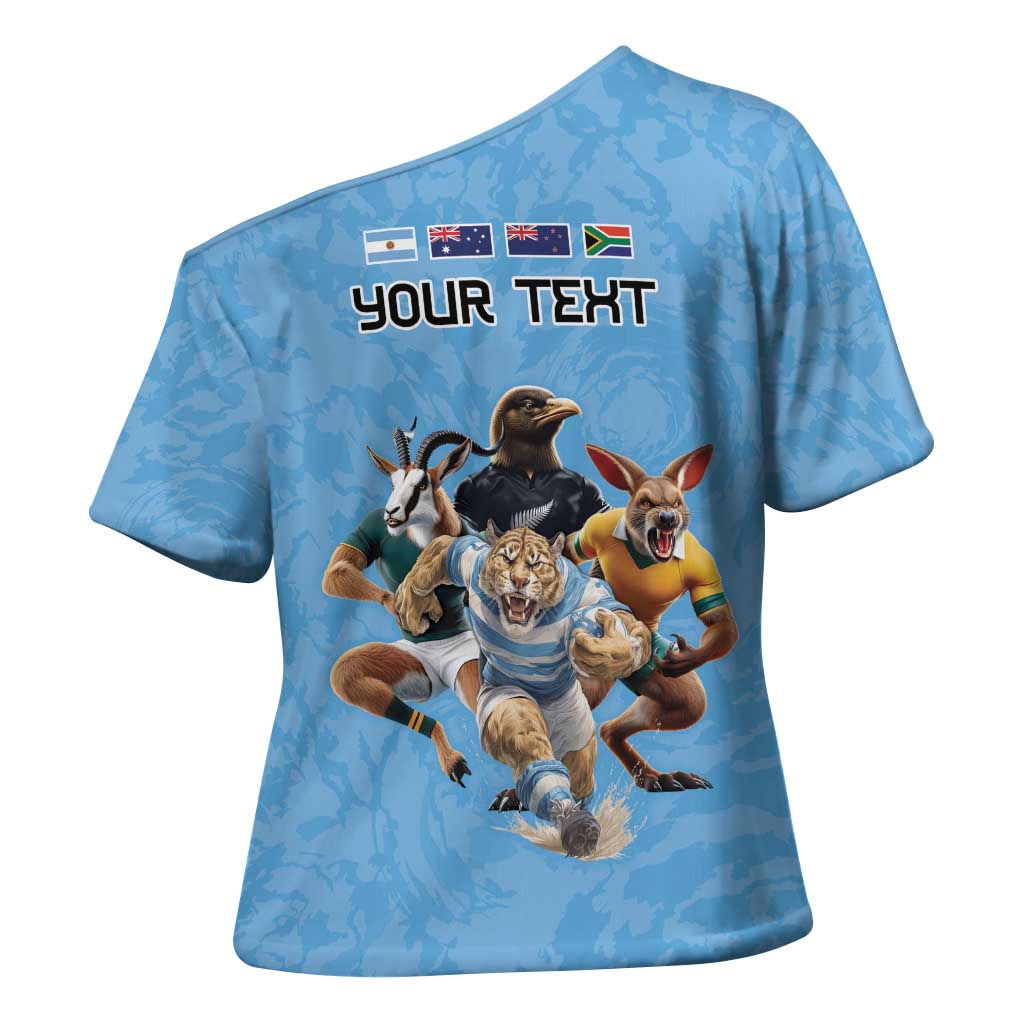 Custom Rugby Southern Hemisphere Cross Shoulder Shirt Argentina AUNZ South Africa Mascot Blue LT9 - Polynesian Pride