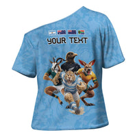 Custom Rugby Southern Hemisphere Cross Shoulder Shirt Argentina AUNZ South Africa Mascot Blue LT9 - Polynesian Pride