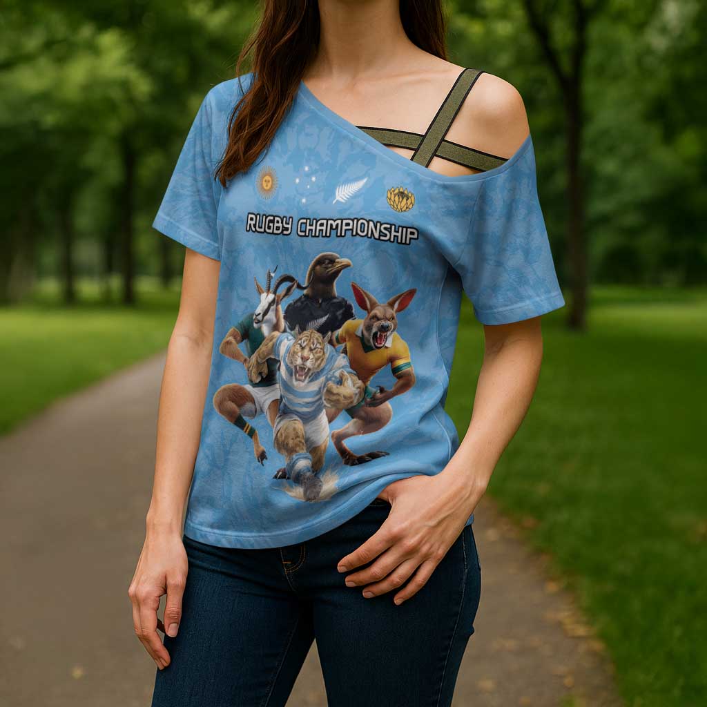 Custom Rugby Southern Hemisphere Cross Shoulder Shirt Argentina AUNZ South Africa Mascot Blue LT9 - Polynesian Pride