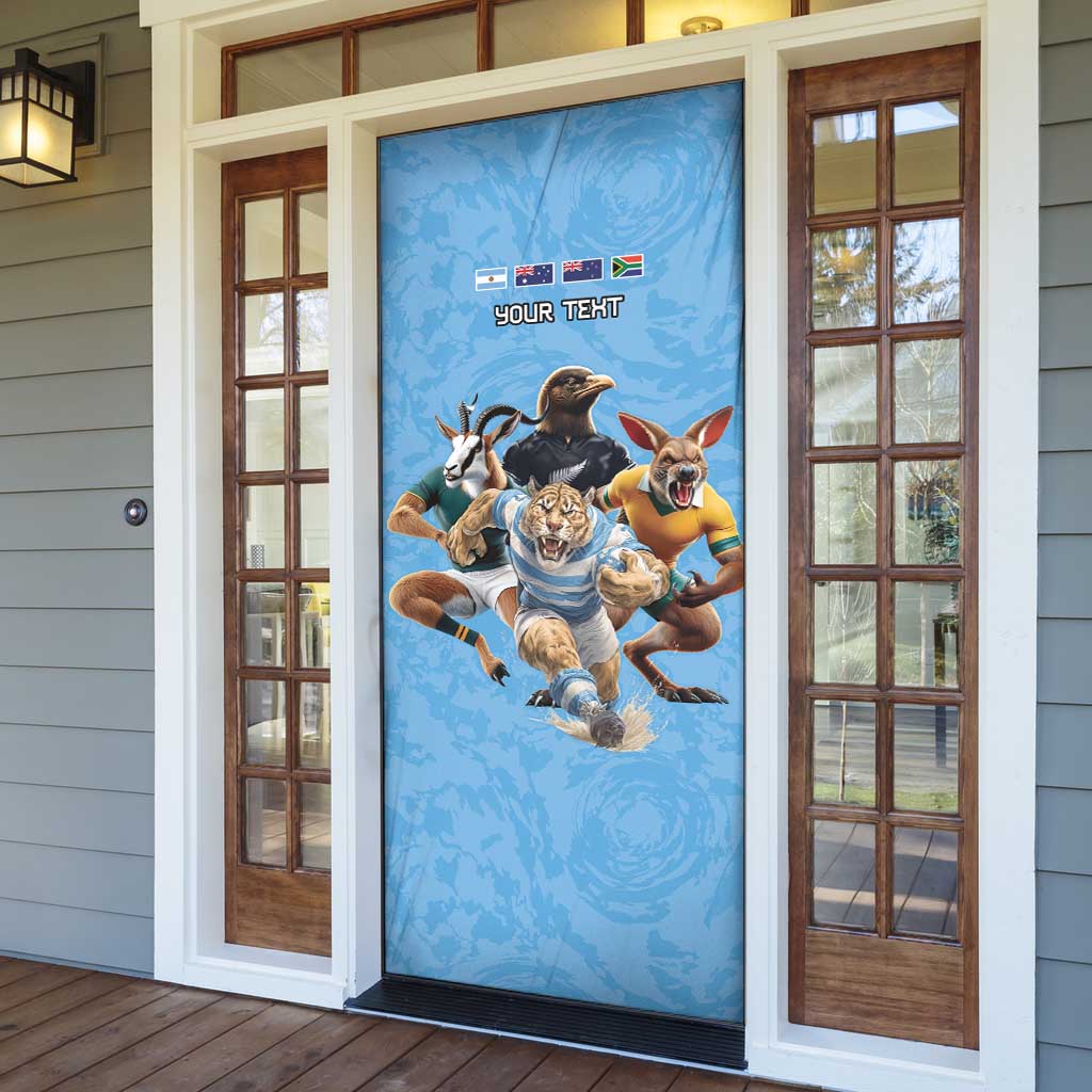 Custom Rugby Southern Hemisphere Door Cover Argentina AUNZ South Africa Mascot Blue - Polynesian Pride