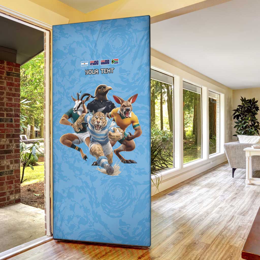 Custom Rugby Southern Hemisphere Door Cover Argentina AUNZ South Africa Mascot Blue - Polynesian Pride