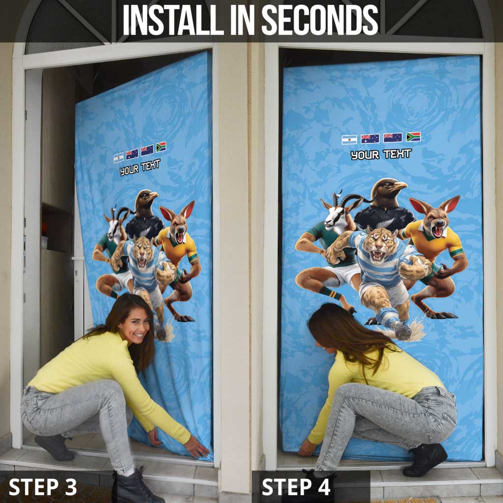 Custom Rugby Southern Hemisphere Door Cover Argentina AUNZ South Africa Mascot Blue - Polynesian Pride