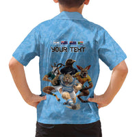 Custom Rugby Southern Hemisphere Family Matching Long Sleeve Bodycon Dress and Hawaiian Shirt Argentina AUNZ South Africa Mascot Blue - Polynesian Pride