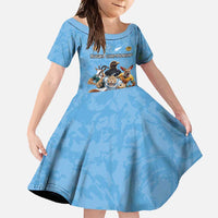 Custom Rugby Southern Hemisphere Family Matching Long Sleeve Bodycon Dress and Hawaiian Shirt Argentina AUNZ South Africa Mascot Blue - Polynesian Pride