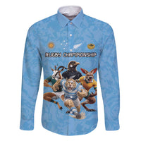 Custom Rugby Southern Hemisphere Family Matching Long Sleeve Bodycon Dress and Hawaiian Shirt Argentina AUNZ South Africa Mascot Blue - Polynesian Pride
