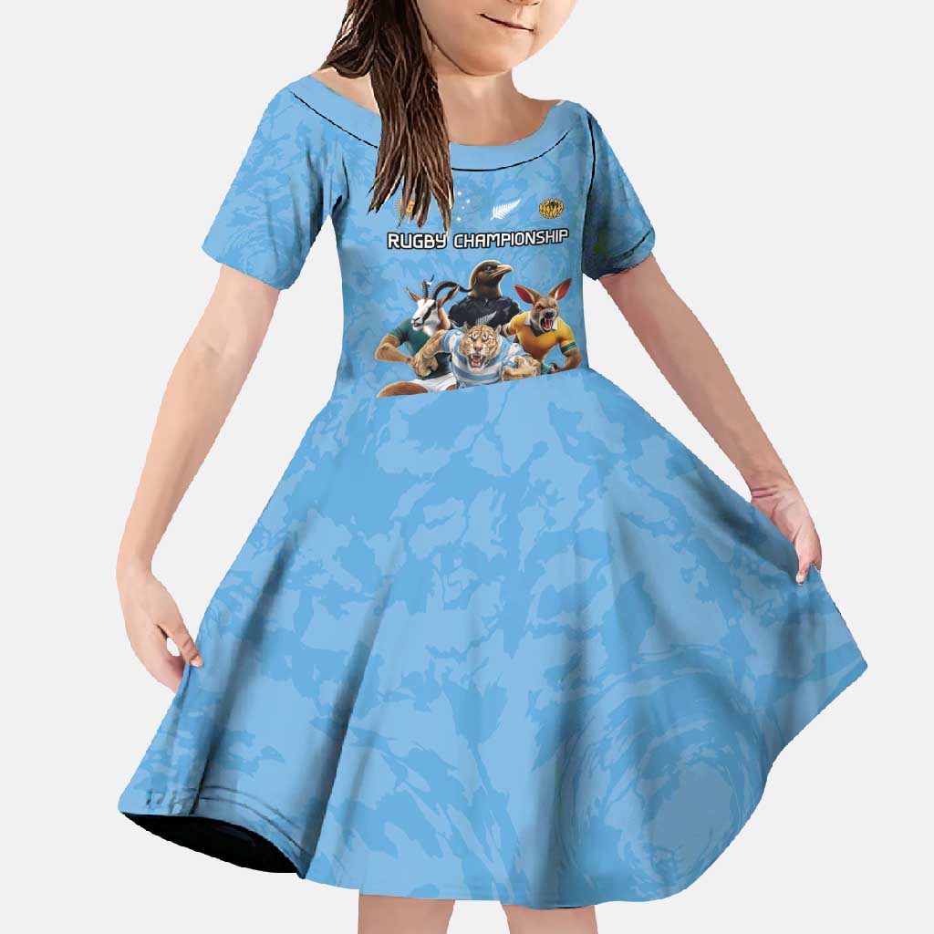Custom Rugby Southern Hemisphere Family Matching Mermaid Dress and Hawaiian Shirt Argentina AUNZ South Africa Mascot Blue - Polynesian Pride