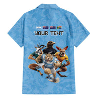 Custom Rugby Southern Hemisphere Family Matching Off Shoulder Maxi Dress and Hawaiian Shirt Argentina AUNZ South Africa Mascot Blue - Polynesian Pride