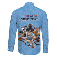 Custom Rugby Southern Hemisphere Family Matching Off Shoulder Maxi Dress and Hawaiian Shirt Argentina AUNZ South Africa Mascot Blue - Polynesian Pride