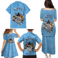 Custom Rugby Southern Hemisphere Family Matching Puletasi and Hawaiian Shirt Argentina AUNZ South Africa Mascot Blue - Polynesian Pride