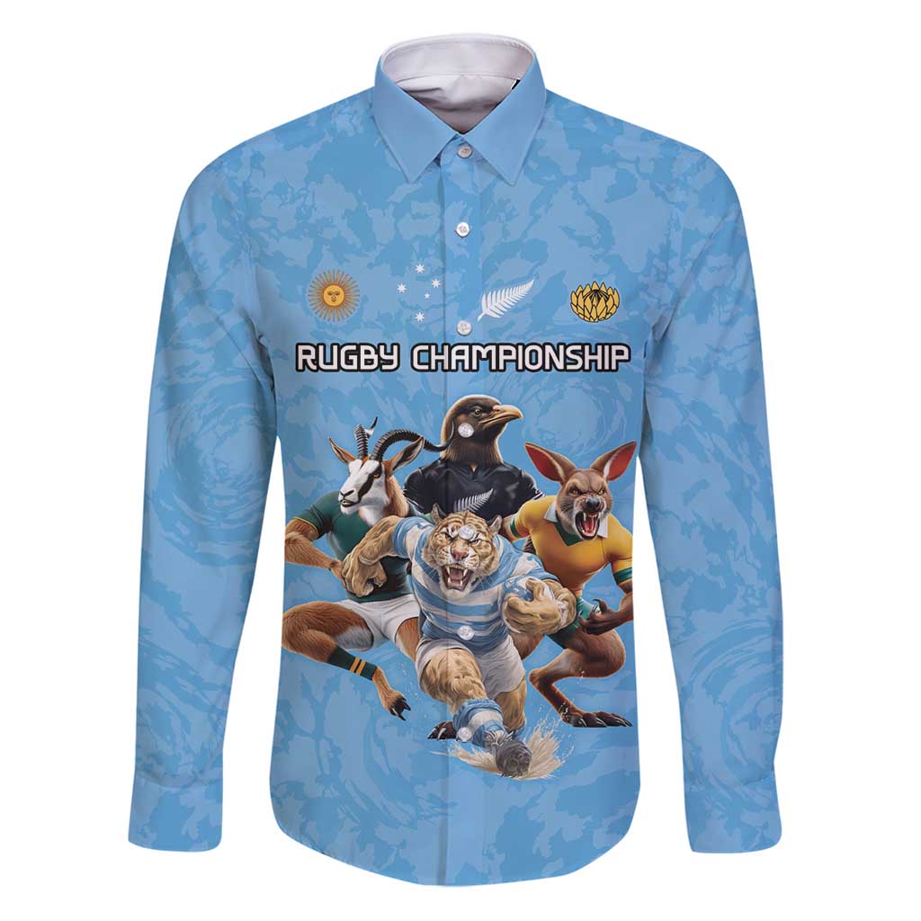 Custom Rugby Southern Hemisphere Family Matching Puletasi and Hawaiian Shirt Argentina AUNZ South Africa Mascot Blue - Polynesian Pride