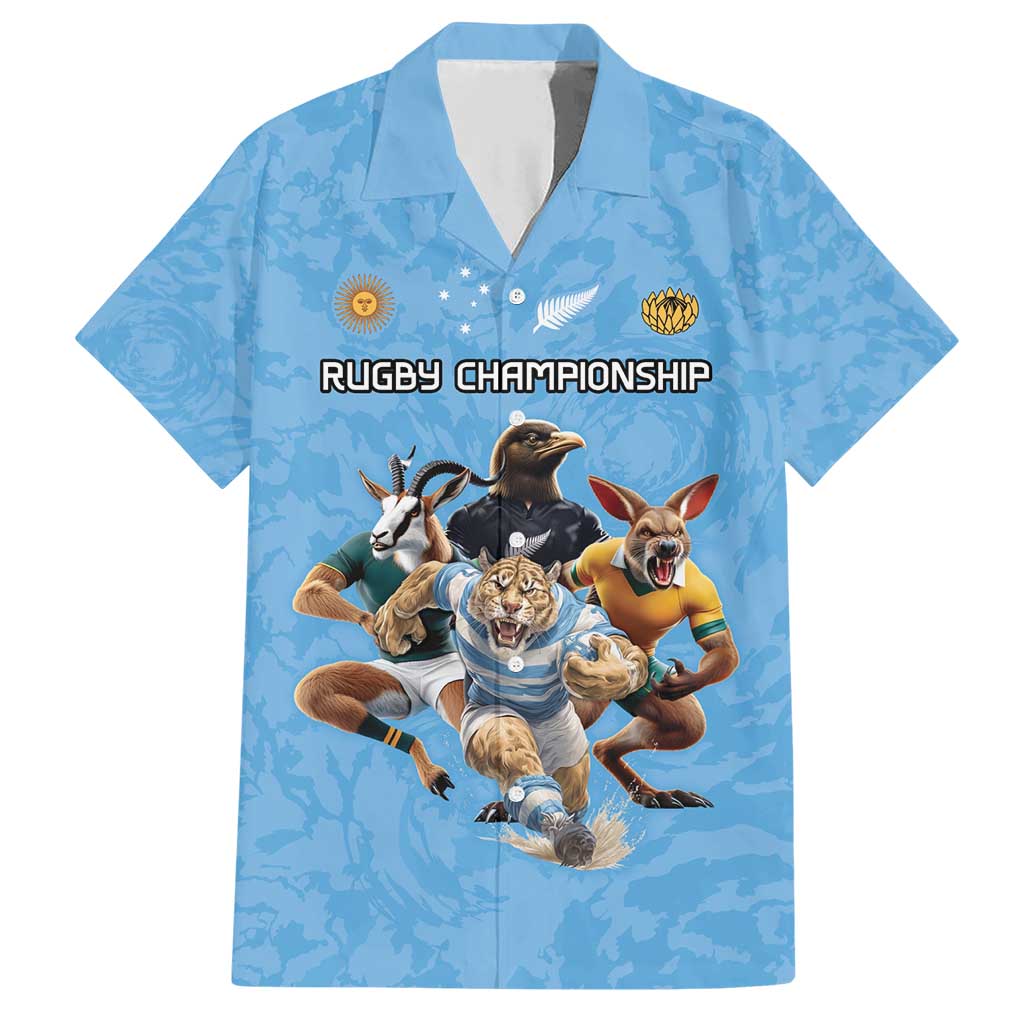 Custom Rugby Southern Hemisphere Family Matching Short Sleeve Bodycon Dress and Hawaiian Shirt Argentina AUNZ South Africa Mascot Blue - Polynesian Pride