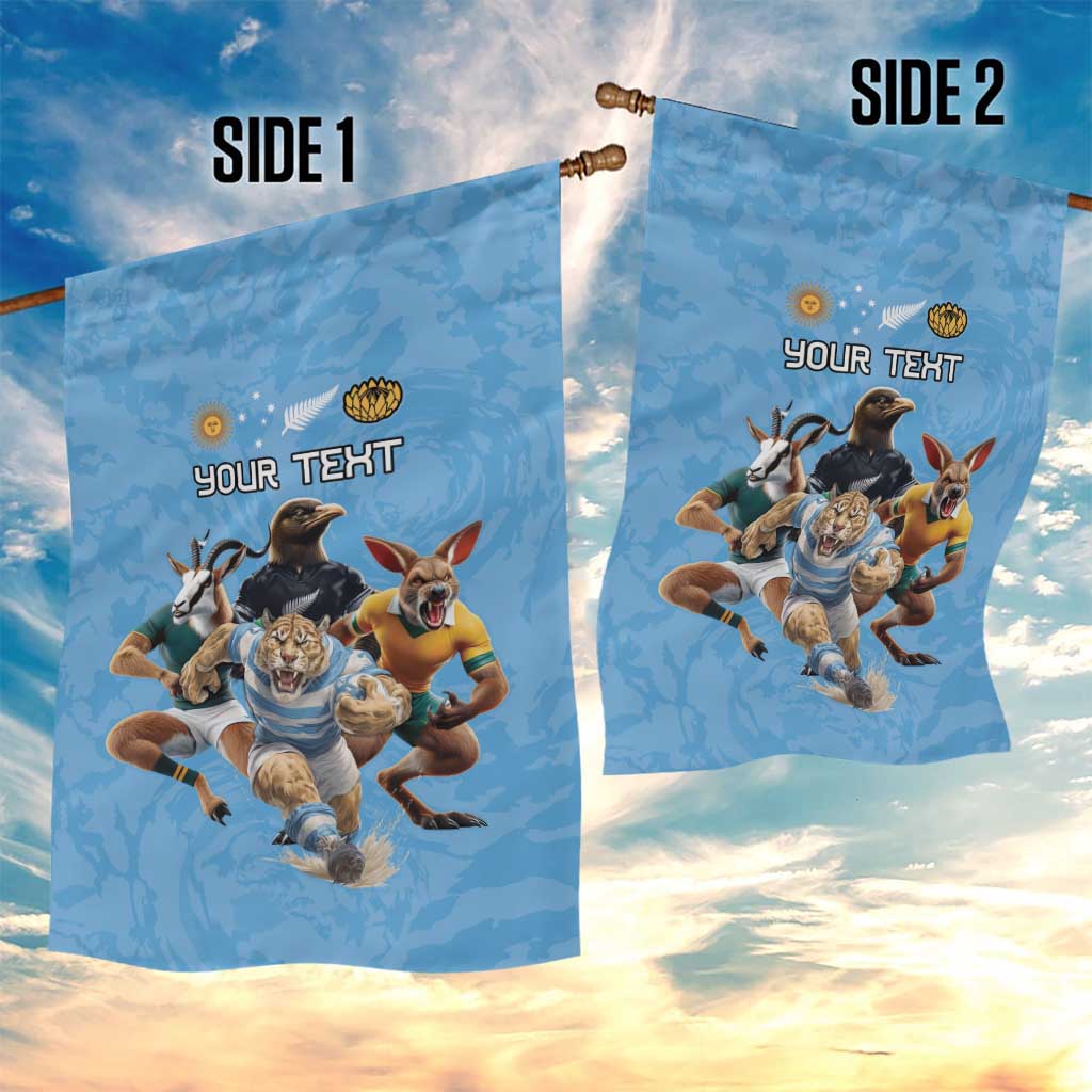 Custom Rugby Southern Hemisphere Garden Flag Argentina AUNZ South Africa Mascot Blue - Polynesian Pride