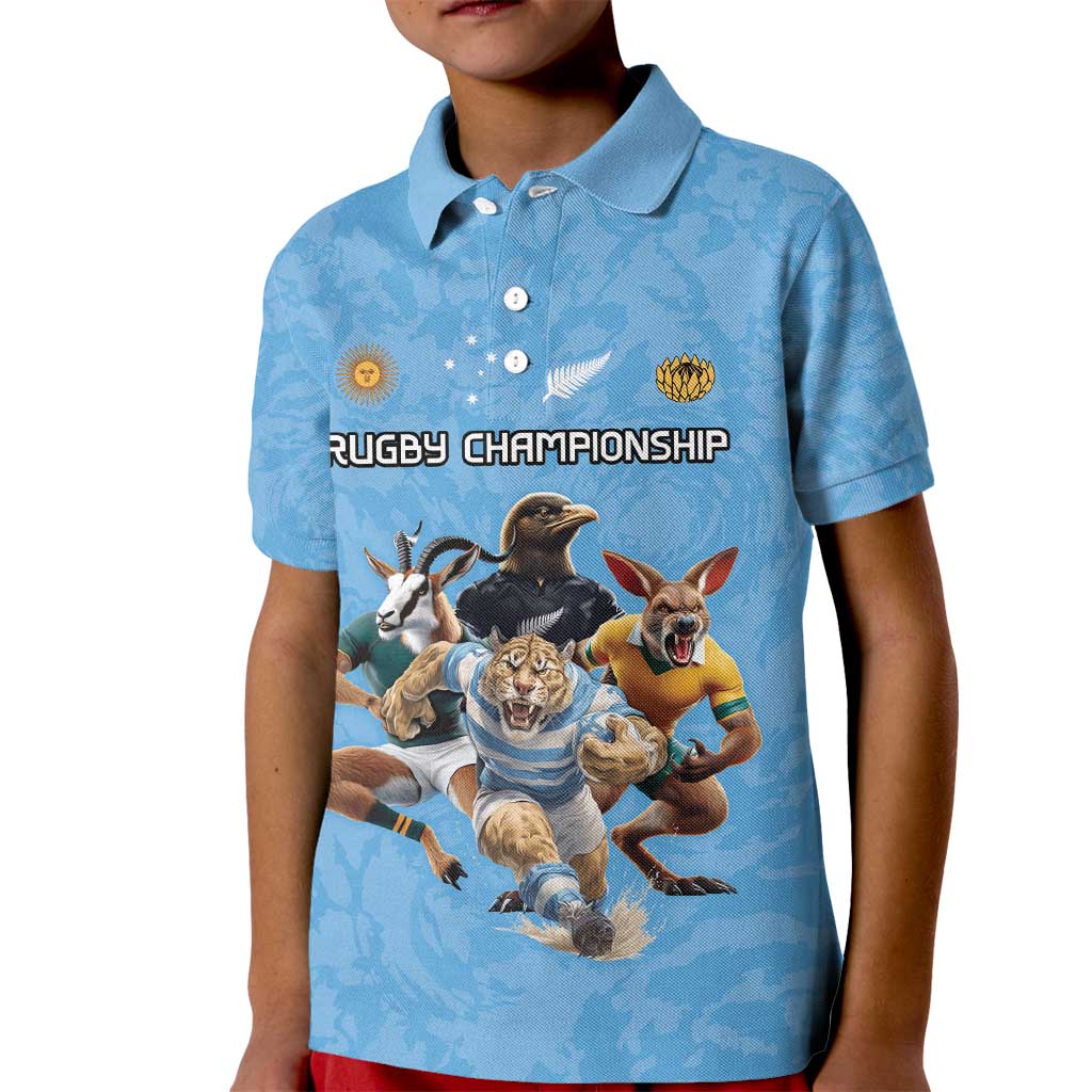 Custom Rugby Southern Hemisphere Kid Polo Shirt Argentina AUNZ South Africa Mascot Blue - Polynesian Pride