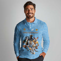 Custom Rugby Southern Hemisphere Long Sleeve Polo Shirt Argentina AUNZ South Africa Mascot Blue - Polynesian Pride