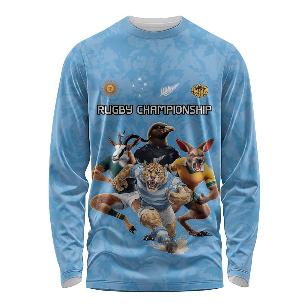 Custom Rugby Southern Hemisphere Long Sleeve Shirt Argentina AUNZ South Africa Mascot Blue LT9 Unisex Blue - Polynesian Pride